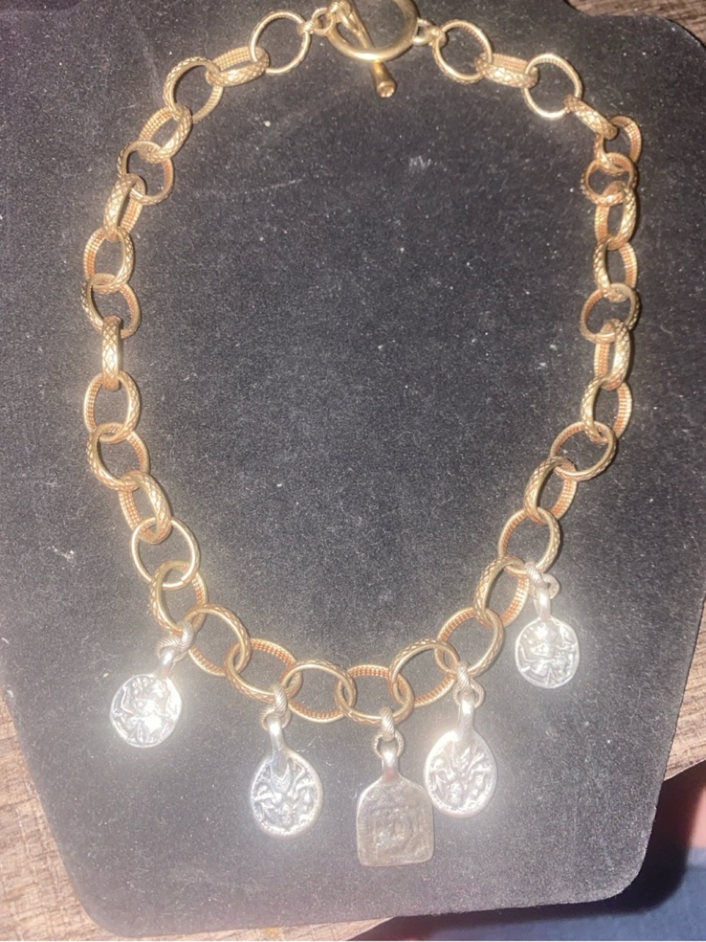 Gold-Tone Coin Charm Link Necklace - Women Jewelry